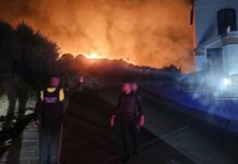 Controlado el incendio de Calaceite, en Torrox, sin heridos ni daños Agentes de la Policía Local vigilan las llamas del incendio de Calaceite, en Torrox, durante la madrugada